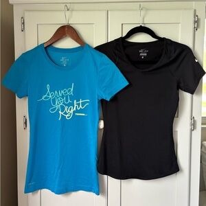 2 Nike Women's Tennis Blue and Black Dri-FIT Tops